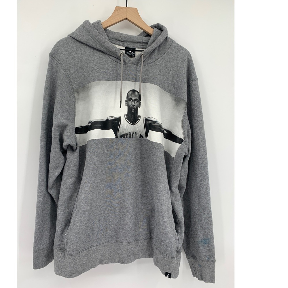 Jordan Sweater Mens XL Gray Michael Jordan Wings Graphic Pullover Hoodie